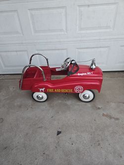 Vintage Style Metal Fire Truck Pedal Car - Kids Ride-On