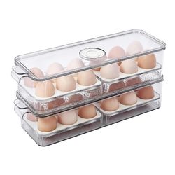 FreshKeeper Stackable Egg Holder for Fridge with Time Scale on Lid, Plastic Egg Organizer, Egg Container for Refrigerator 12 Slots (2PACK)