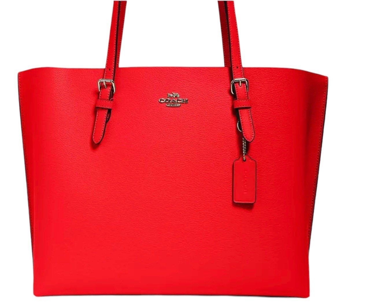 NWT Coach Leather Mollie Tote 25 Gunmetal/Miami Red