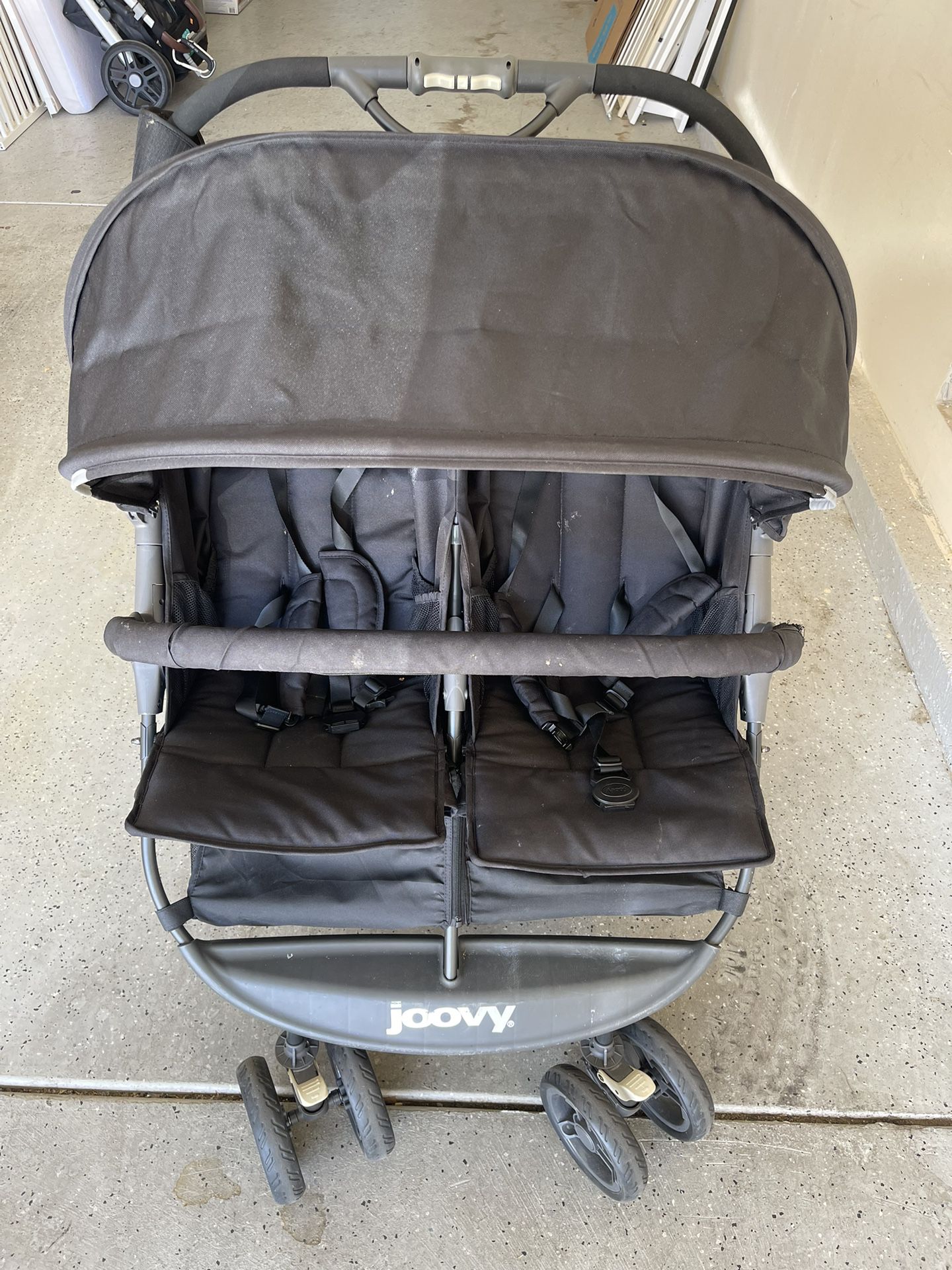 Joovy Scooter X2 with Bumper Bar, Double Stroller, Side by Side Stroller, Stroller for Twins, Large Storage Basket, Black In Color. 