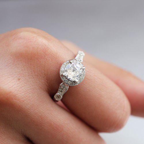 "Refine Diamond Retro Flower Full Carved Wedding Rings for Women, EVGG1521