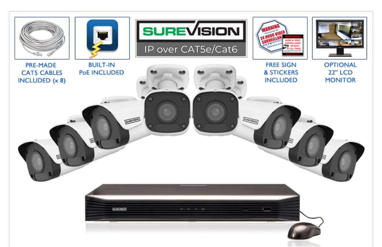 Security Camera System with Network Video Recorder | 8 4K Cameras - 16 Channel NVR / 8IPBE2-N