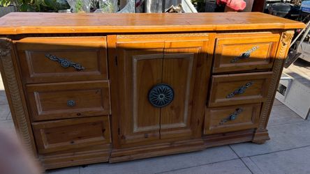 Vintage Wooden Dresser with Matching Mirror