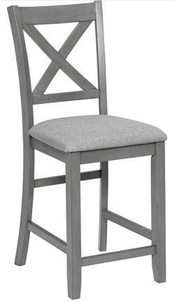 Counter Height Chairs Set of 4 Gray , Modern Rubberwood Bar Stools with Padded Linen Seat