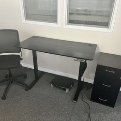 Stand Up Electric Desk With Chair And File Cabinet With Key 