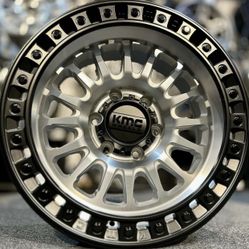 Kmc IMS 552 17x8.5 6x139.7 - 10 Offset Silver / Black Ring For Silverado / Tacoma 🔥🔥🔥 