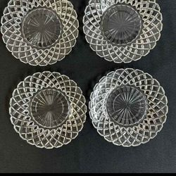 Vintage Anchor Hocking Waterford Crystal Clear Depression Glass Waffle Pattern 4 bread dessert salad