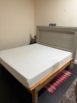 Solid Wood Queen Bed + Headboard & Mattress