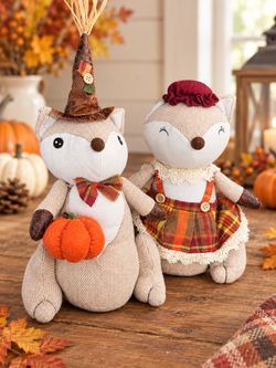 New fall harvest fox plush figurines  set of 2