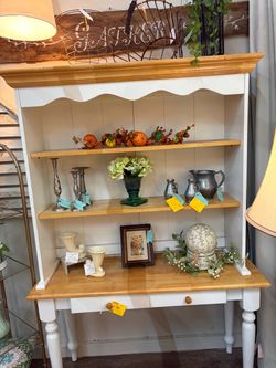 White and Pine Wood Hutch Shelf Unit