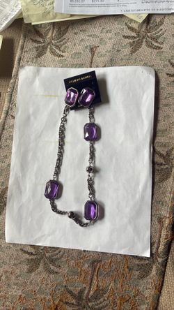 Purple clip earrings and necklace set