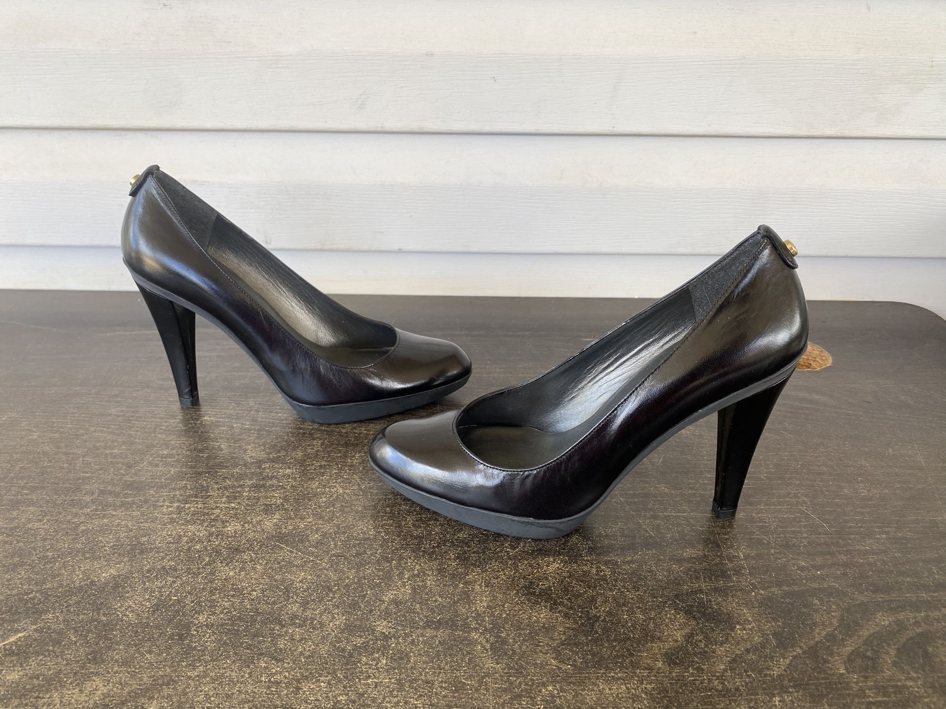 Stuart Weitzman platswoon pump black leather 3 inch heel size 7.5