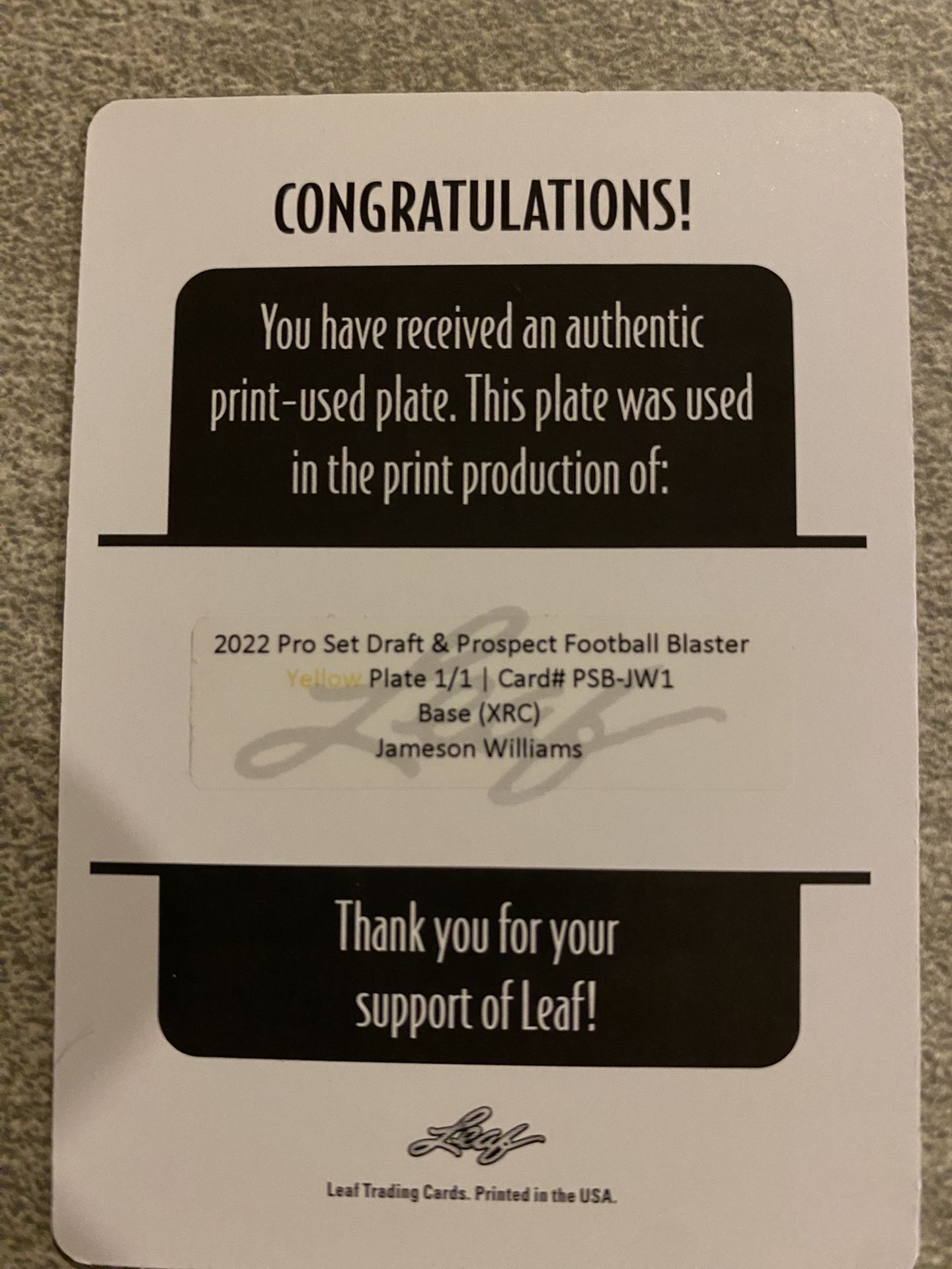 Jamison Williams 1/1 Printing Plate