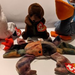 4 Vintage Beanie Babies: Seaweed, Scoop, Stilts & Claude 