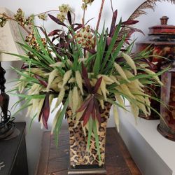 Faux Plant In Leopard Vase 