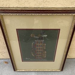 Hand-Sewn Needlepoint Golf Bag Art – Framed Textile Golf Wall Decor