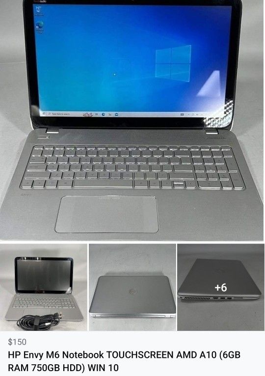 HP Envy M6 Notebook TOUCHSCREEN Laptop TPN-I112 15.6" A10-5750M 2.5GHz 6GB RAM 750GB HDD