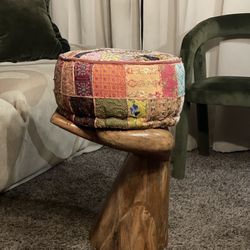 boho pouf, embroidered ottoman, patchwork footstool, eclectic home décor
