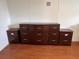Ashley furniture brown bedroom dresser and night tables