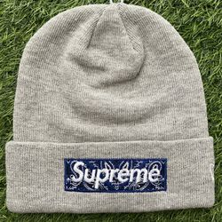 Supreme New Era Bandana Box Logo Beanie FW19 Heather Grey