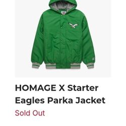 Homage X Eagles Starter Parka Jacket Sz Medium.