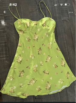 Green Floral Satin Mini Slip Dress