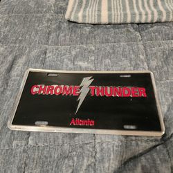 RARE VINTAGE Atlanta Chrome Thunder Motorcycle Touring Club Metal Tag Plate 