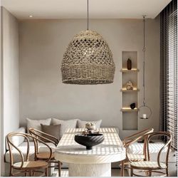 NEW! 1 Light Seagrass Pendant Light 19.68" W Rattan Handmade Lampshade Weave Lighting Fixture Rustic
