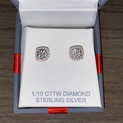 Sterling Silver Stud Diamond Earrings 