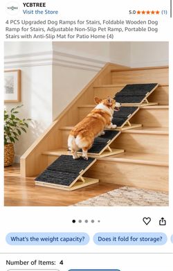 Foldable Wooden Dog Ramps for Stairs, Adjustable Non-Slip. 4 pieces - BROWN!