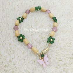 Woodland Fairy Butterfly Wings Daisy Flowers Beaded Bracelet Handmade Jewelry