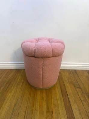 Small Round Ottoman with Storage, Sherpa Vanity Stool, 18.5", Foot Stools, Upholstered Acorn (Pink)