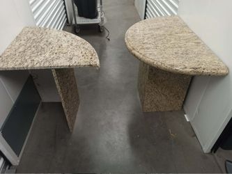 Pair of Stone Demilune Console Tables