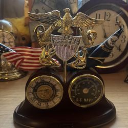 Bradford Exchange US Navy Values Flag Mantel Clock Thermometer 2016 STATUE