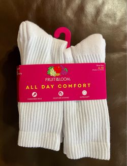 Fruit of the Loom Set of 6 New White Crew Socks