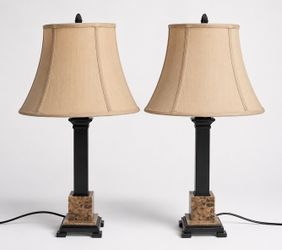 Pair of Modern Table Lamps with Marble Bases