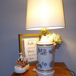    Vintage Lovely 23.5" French Country Apothecary Porcelain Floral Table Lamp
