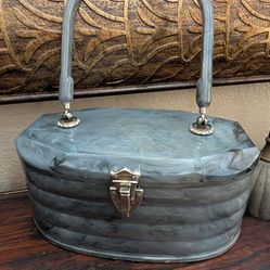Mid Century Lucite Purse Bee Hive Grey Marbled Box Bag