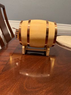 Small Wooden Barrel with Spigot and Stand