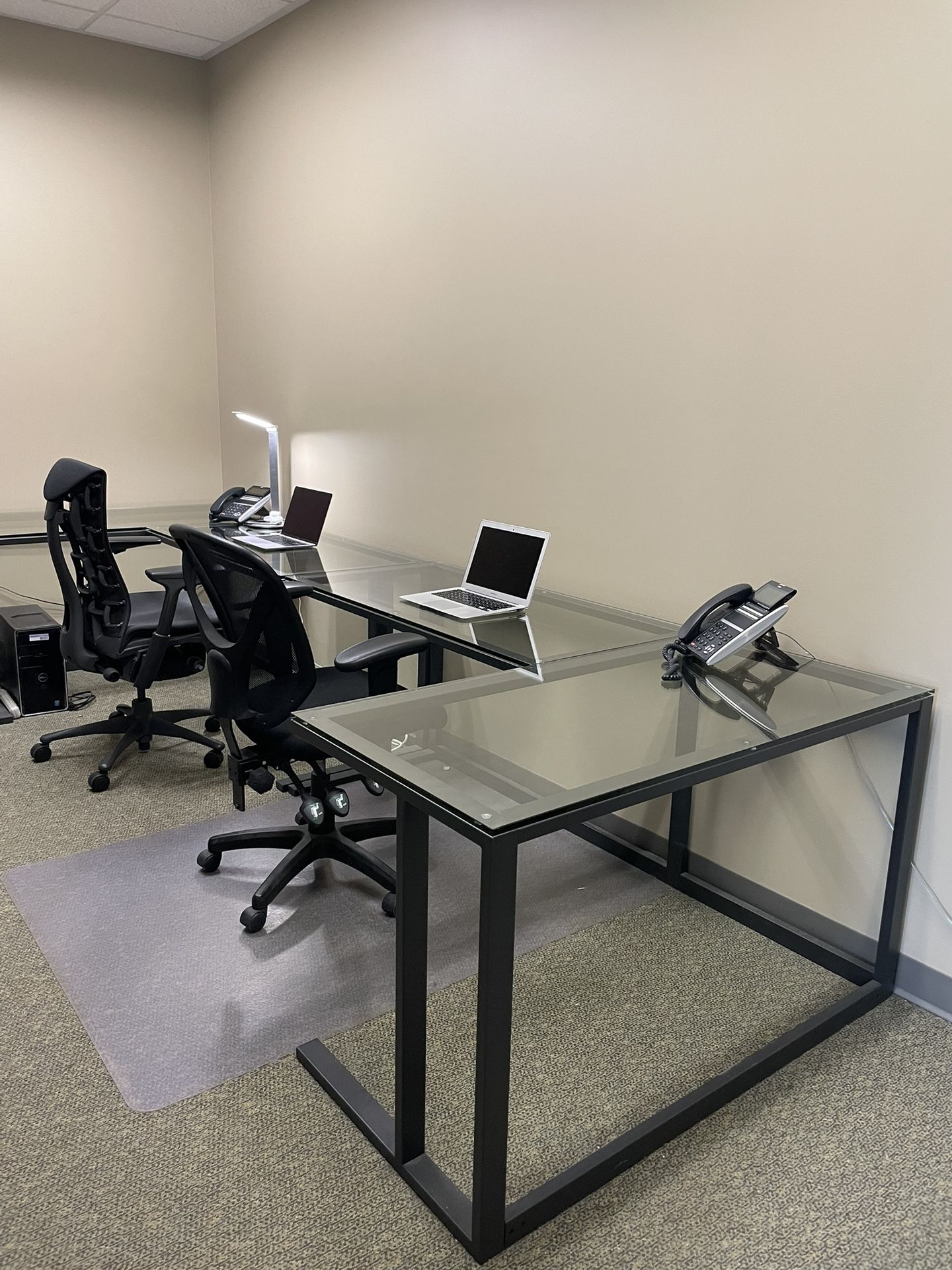 Crate And Barrel Pilsen Graphite Desk With Glass Top (set Of 2)