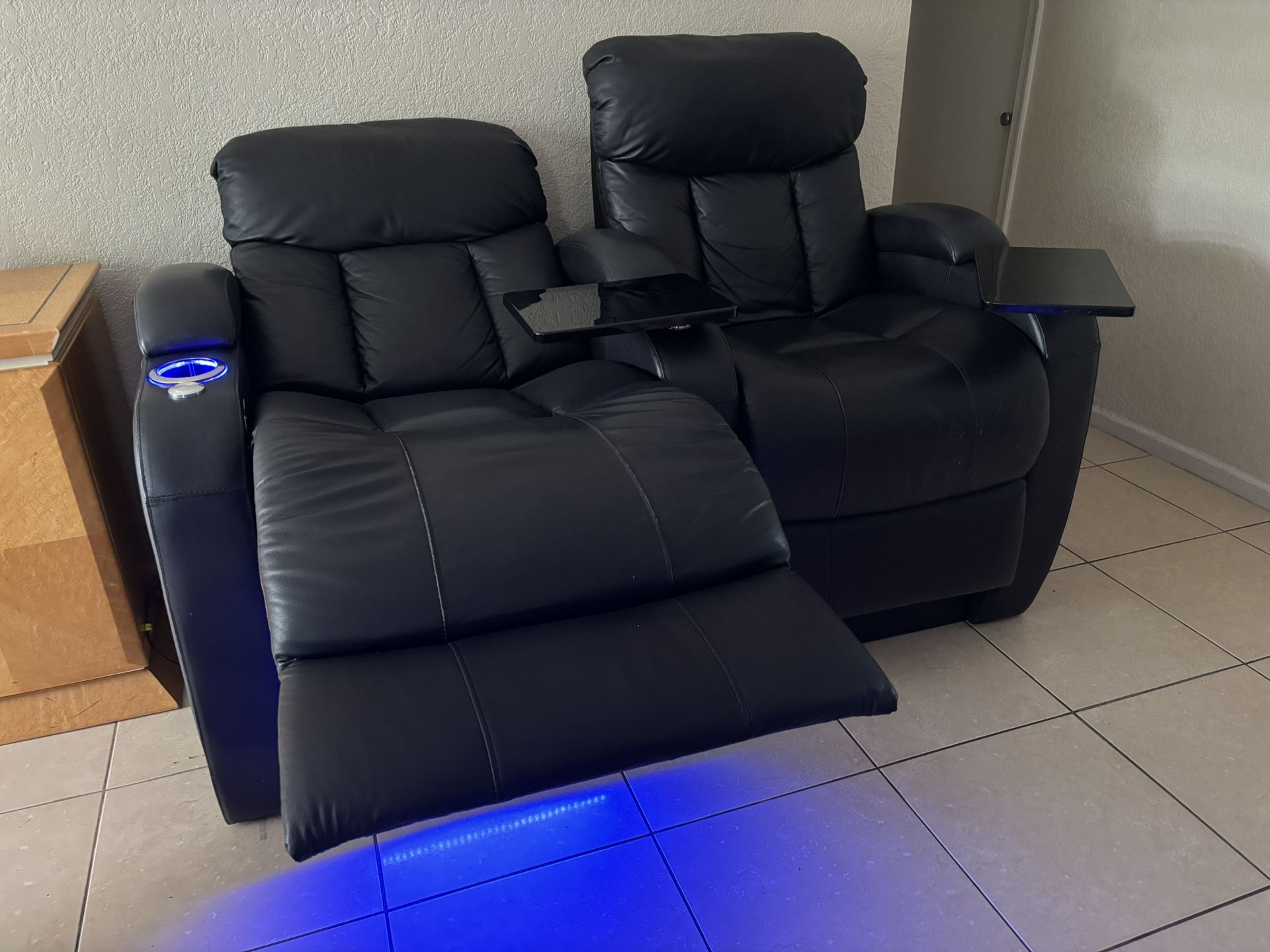 Genuine Leather Power Recliner Chair With Headrest and Cupholder