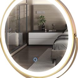 New 20" Vanity Makeup Mirror with Lights, 3 Color Lighting Dimmable LED Mirror, Touch Control, 360°Rotation, High-Definition Large Round Lighted Up Mi