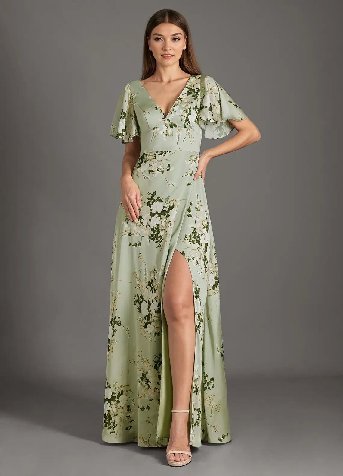 Azazie W24 Floral Green Dress And Garment Bag