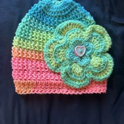 Spring or Easter inspired rainbow Child’s crochet beanie