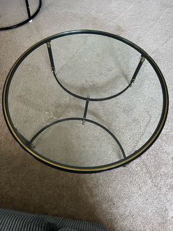 Vintage brass trim glass coffee table