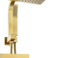 Brushed Gold Shower System with 10Inch Rain Shower Heads with Handheld Spray Combo, Gold Shower Faucet Set with Rain Shower and Handheld, Gold Shower 