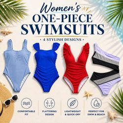 Set of 4 Women's One-Piece Swimsuits Bundle, L