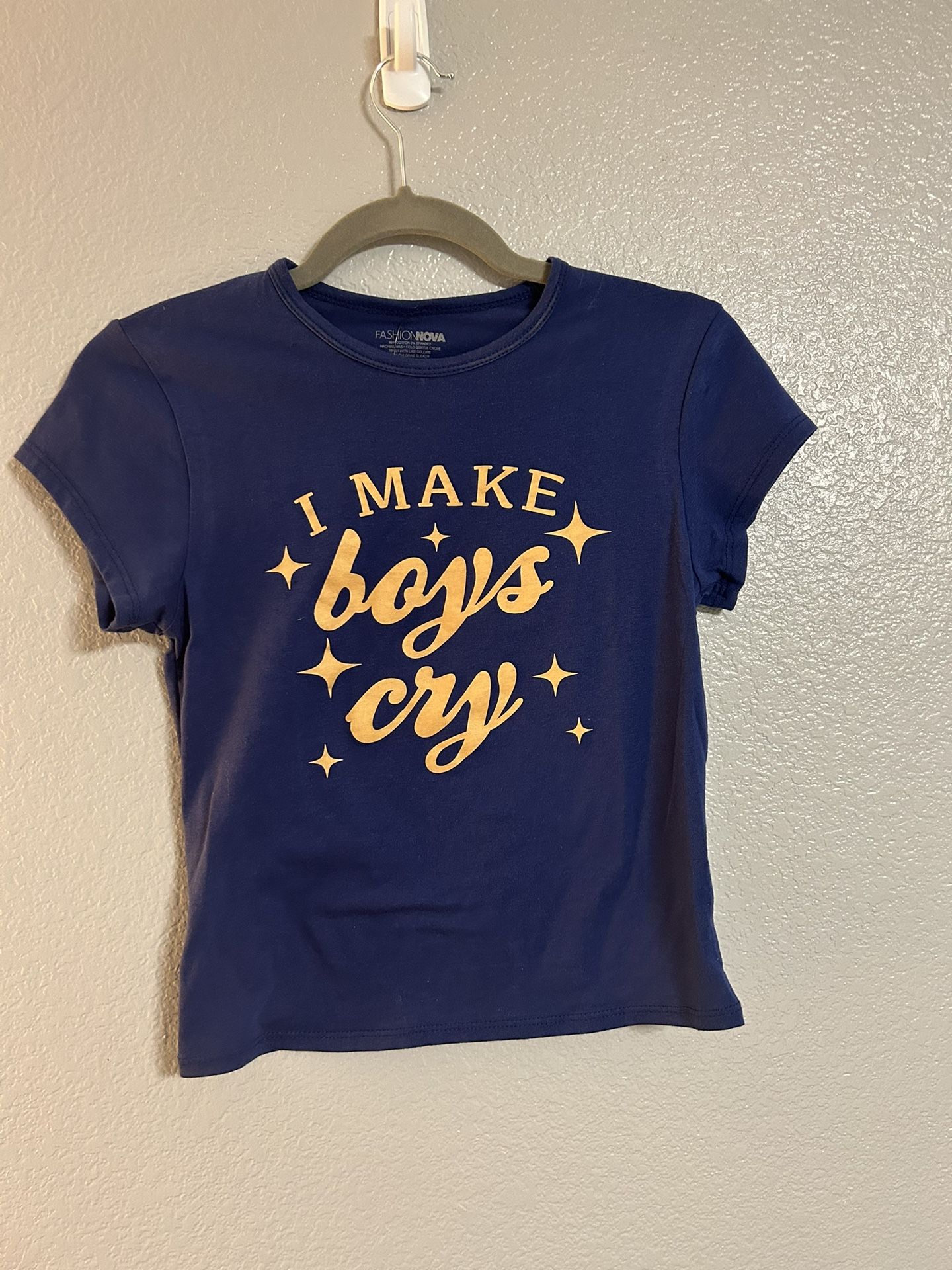 Women’s blue gold graphic crop top shirt size small