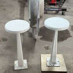 Pr Vintage Porcelain Enamel over Iron Barstools 