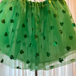 New St. Patrick’s Day Green Tulle Tutu Skirt with Glitter Shamrocks – Ladies Size Large